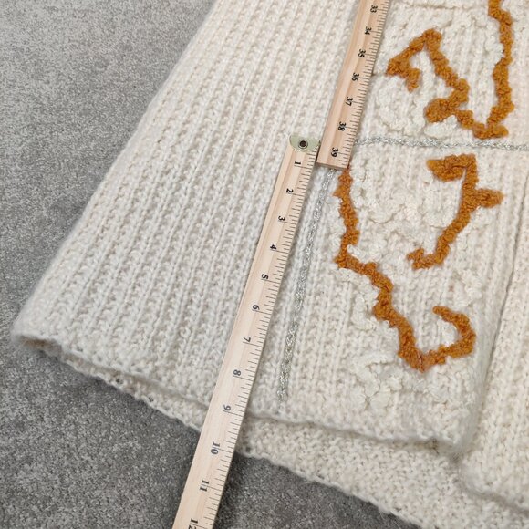 Women's Long Cardigan Size L/XL Beige Orange Fabric Embroidery Vintage Knitwear - Picture 12 of 12